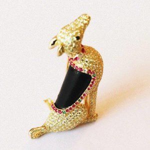 Dog Brooch 18k Yellow Gold Overlay 925